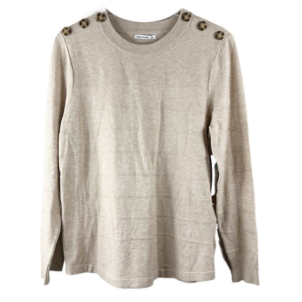 Pink Clover Olea Shoulder Button Detail Sweater Beige NWT Womens Size‎ L
